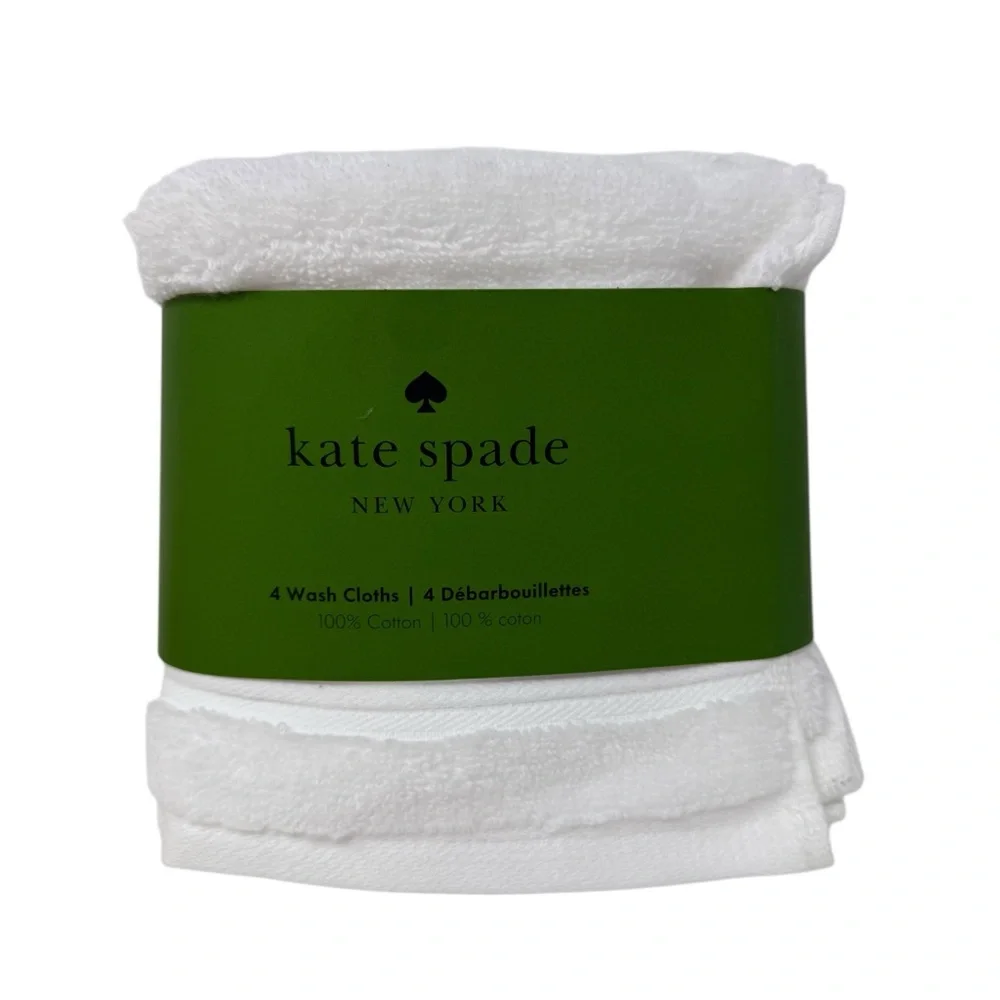 KATE SPADE Set of 4 Bright White Cotton Wash Cloths 13x13 NWT
